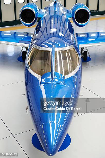 The Learjet 31 'Nel Blu Dipinto Di Blu' is unveiled At Linate SEA Prime on June 27, 2016 in Milan, Italy.