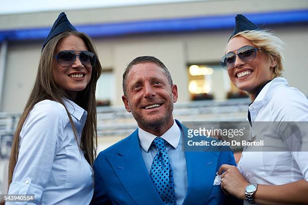 Lapo Elkann arrives in helicopter at the Learjet 31 'Nel Blu Dipinto Di Blu' Unveling At Linate SEA Prime on June 27, 2016 in Milan, Italy.