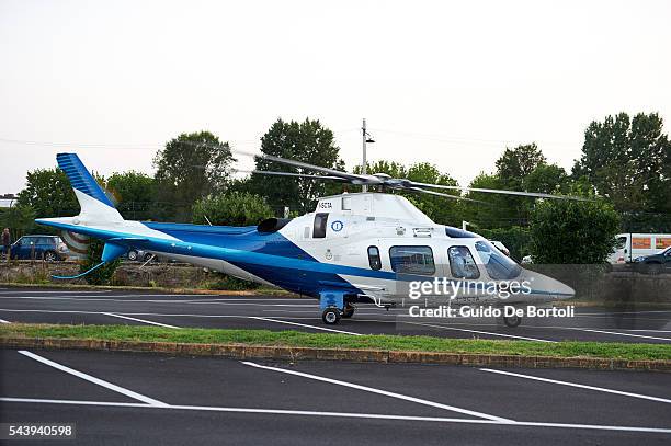 Lapo Elkann arrives in helicopter at the Learjet 31 'Nel Blu Dipinto Di Blu' Unveling At Linate SEA Prime on June 27, 2016 in Milan, Italy.