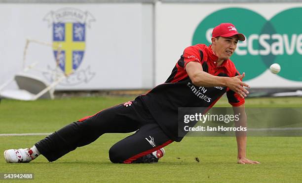 Paul Coughlin of Durham during the NatWest T20 Blast game between Durham Jets and Worcestershire Rapids at Emirates Durham ICG on June 30, 2016 in...