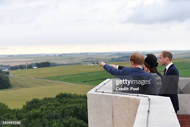 Catherine, Duchess of Cambridge, Prince William, Duke of Cambridge and Prince Harry attend the Somme Centenary commemorations at the Thiepval...