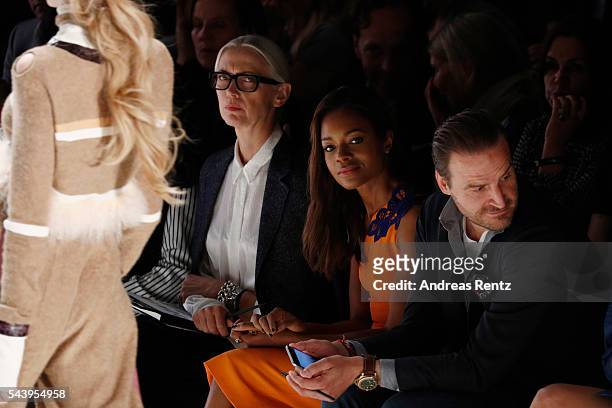 Christiane Arp, Naomi Harris and John Cloppenburg attend the runway at the fashion talent award 'Designer for Tomorrow' by Peek & Cloppenburg and...