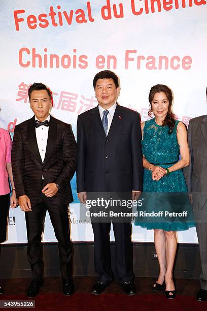 Actor Donnie Yen, Vice-Minister of SAPPFRT, Tong Gang and Actress Michelle Yeoh attend the 6th Chinese Film Festival : Photocall at Cinema Gaumont...