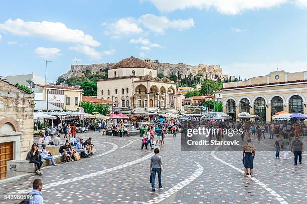 monastiraki square in athens, greece - plaka stock pictures, royalty-free photos & images