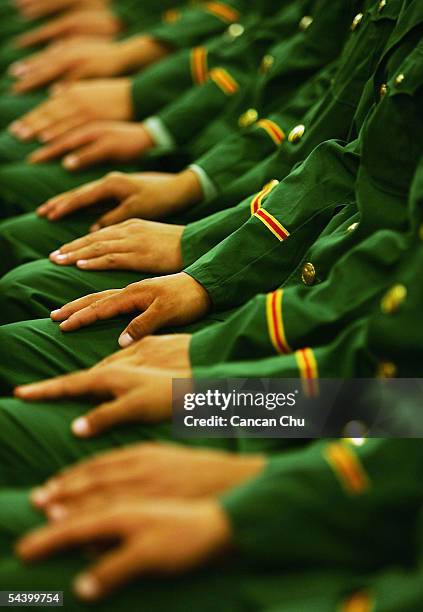 Chinese soldiers attend a meeting marking the 60th anniversary of the victory of China's Resistance War Against Japanese Aggression September 3, 2005...