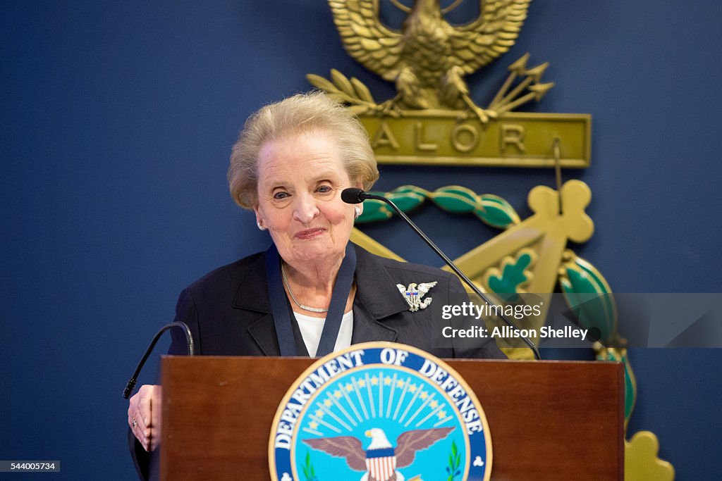 Ash Carter Hosts Award Ceremony For Madeleine Albright At The Pentagon