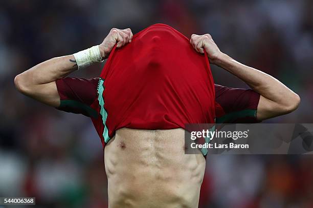 Pepe of Portugal reacts after the extra time during the UEFA EURO 2016 quarter final match between Poland and Portugal at Stade Velodrome on June 30,...