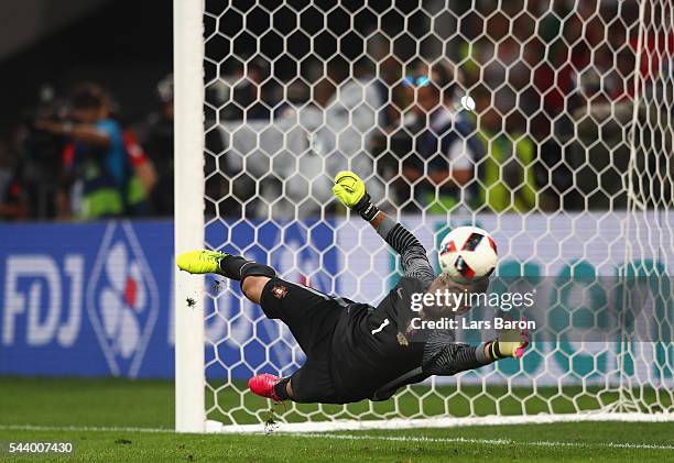 Rui Patricio of Portugal saves a penalty by Jakub Blaszczykowski of Poland during the UEFA EURO 2016 quarter final match between Poland and Portugal...