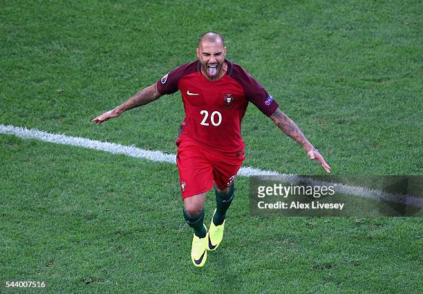 Ricardo Quaresma of Portugal celebrates scoring at the penalty shootout to win the game during the UEFA EURO 2016 quarter final match between Poland...