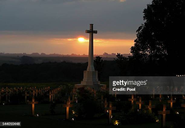 War graves are lit during part of a military-led vigil to commemorate the 100th anniversary of the beginning of the Battle of the Somme at the...