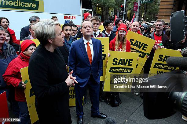 Opposition Leader, Australian Labor Party Bill Shorten speaks during a Medicare Rally at Martin Place on July 1, 2016 in Sydney, Australia.Bill...