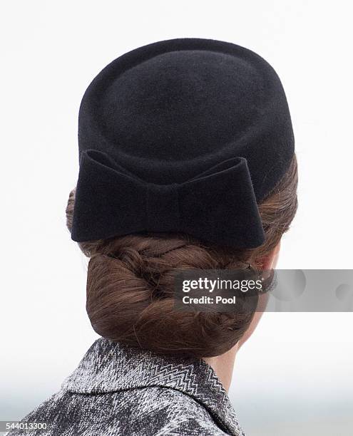 Catherine, Duchess of Cambridge wearing a hairnet during a Vigil at The Commonwealth War Graves Commission Thiepval Memorial for the Commemoration of...