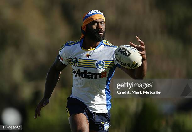 Semi Radradra in action during a Parramatta Eels training session at the Eels Training Centre on July 1, 2016 in Sydney, Australia.