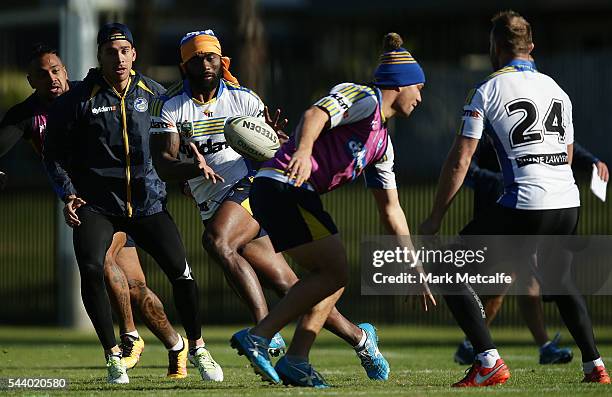 Semi Radradra in action during a Parramatta Eels training session at the Eels Training Centre on July 1, 2016 in Sydney, Australia.