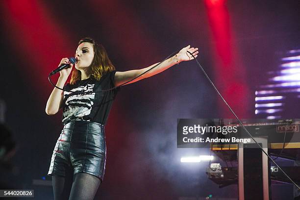 Lauren Mayberry of Chvrches performs on the Arena stage during Roskilde Festival 2016 on June 30, 2016 in Roskilde, Denmark.