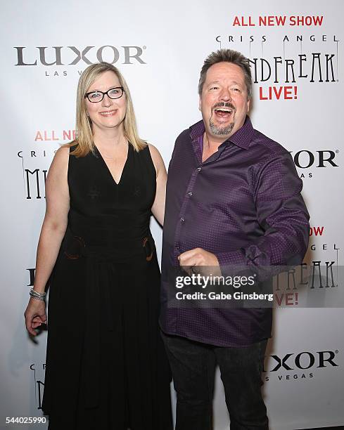 Angie Fiore and her husband, comic ventriloquist and impressionist Terry Fator, attend the world premiere of "Criss Angel Mindfreak Live!" at the...