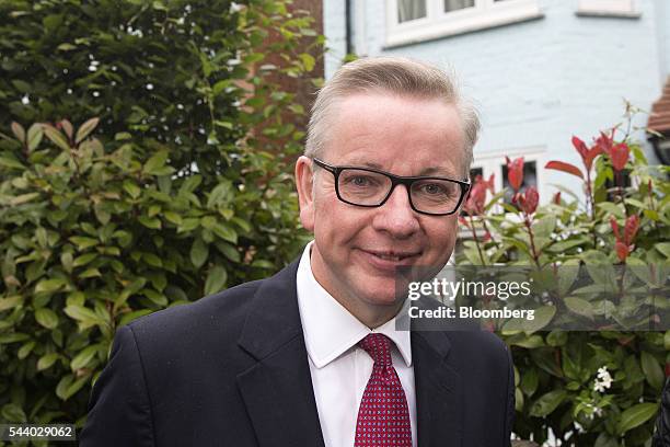 Michael Gove, U.K. Justice secretary, looks on as he leaves his home in London, U.K., on Friday, July 1, 2016. Hours after his announcement, Gove...