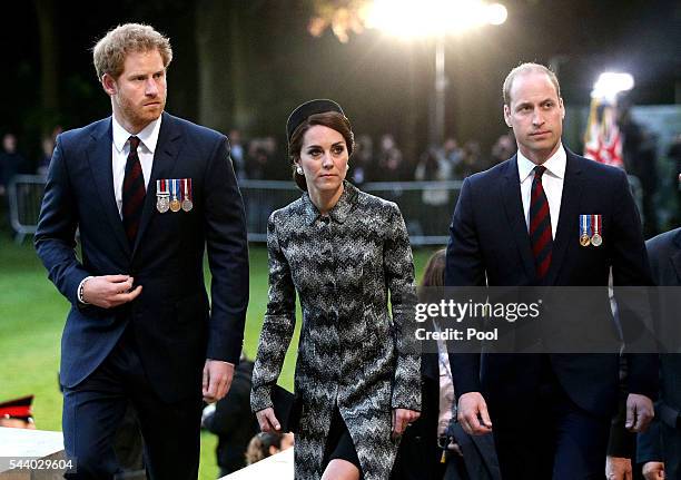 Prince William, Duke of Cambridge and Catherine, Duchess of Cambridge with Prince Harry attend a Vigil at The Commonwealth War Graves Commission...