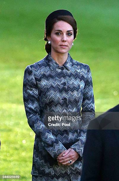 Catherine, Duchess of Cambridge attends a Vigil at The Commonwealth War Graves Commission Thiepval Memorial for the Commemoration of the Centenary of...