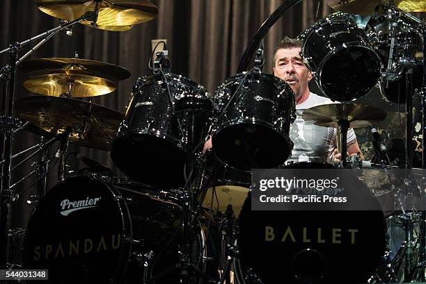 John Keeble of Spandau Ballet performing live at Pala Alpitour in Torino. Spandau Ballet are an English band formed in London in the late 1970s. The...