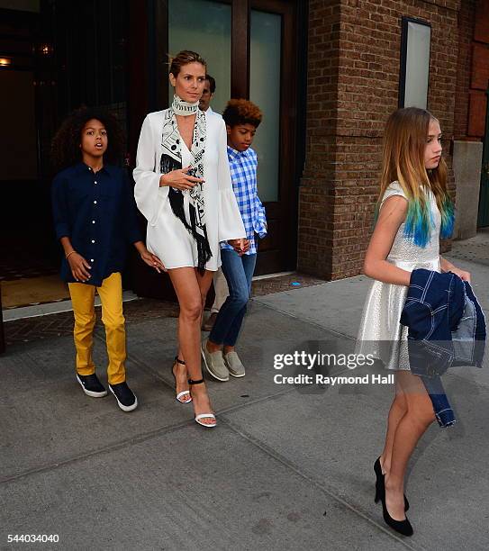 Heidi Klum and children Johan Samuel, Henry Samuel and Leni Samuel are seen in Soho on June 30, 2016 in New York City.