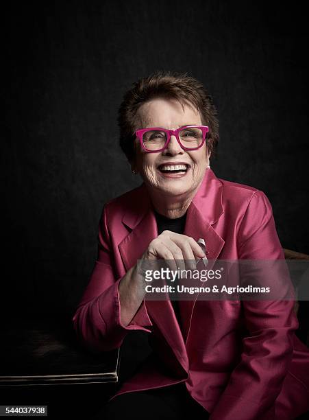Billie Jean King poses for a portrait at Logo's "Trailblazer Honors" on June 23 in the Cathedral of St. John the Divine in New York City.