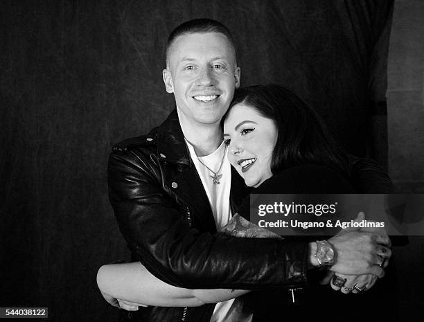 Macklemore and Mary Lambert pose for a portrait at Logo's "Trailblazer Honors" on June 23 in the Cathedral of St. John the Divine in New York City.