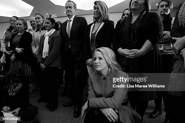 Image has been shot in black and white, no colour version available.) Opposition Leader, Australian Labor Party Bill Shorten and wife Chloe Shorten...