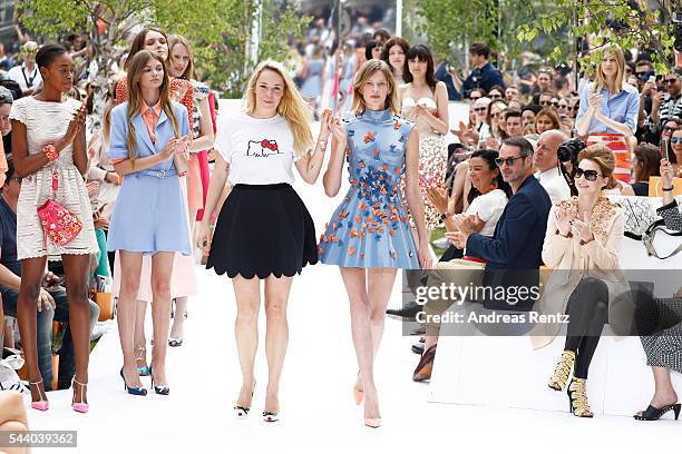 Designer Marina Hoermanseder is seen on the runway at the Marina Hoermanseder defilee during the Der Berliner Mode Salon Spring/Summer 2017 at...