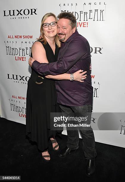 Angie Fiore and her husband, comic ventriloquist and impressionist Terry Fator, attend the world premiere of "Criss Angel Mindfreak Live!" at the...