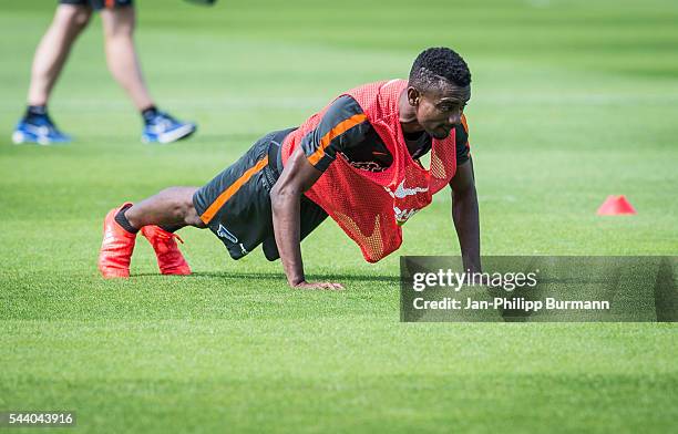 Salomon Kalou of Hertha BSC during the training session at Schenkendorfplatz on July 01, 2016 in Berlin, Germany.