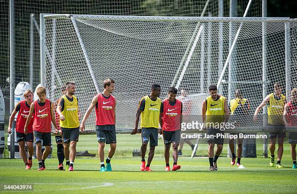 Team of Hertha BSC during the training session at Schenkendorfplatz on July 01, 2016 in Berlin, Germany.