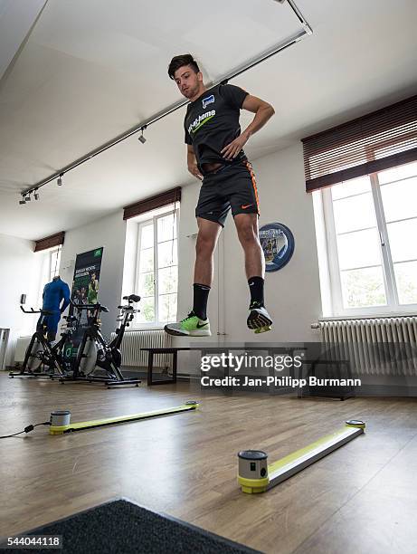 Nikos Zografakis of Hertha BSC during the training session at Schenkendorfplatz on July 01, 2016 in Berlin, Germany.