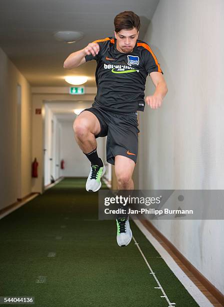 Nikos Zografakis of Hertha BSC during the training session at Schenkendorfplatz on July 01, 2016 in Berlin, Germany.