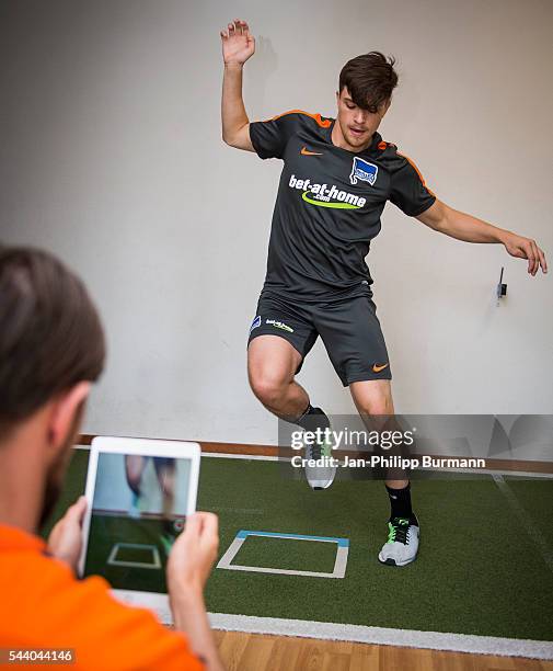 Hendrik Vieth, Nikos Zografakis of Hertha BSC during the training session at Schenkendorfplatz on July 01, 2016 in Berlin, Germany.