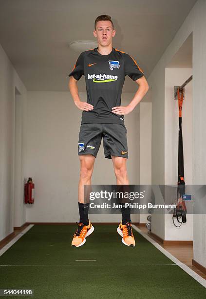 Julius Kade of Hertha BSC during the training session at Schenkendorfplatz on July 01, 2016 in Berlin, Germany.
