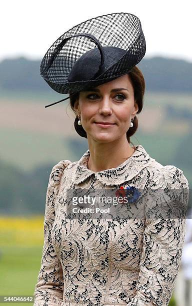 Catherine, Duchess of Cambridge attends the 100th anniversary of the beginning of the Battle of the Somme at the Thiepval memorial to the Missing on...