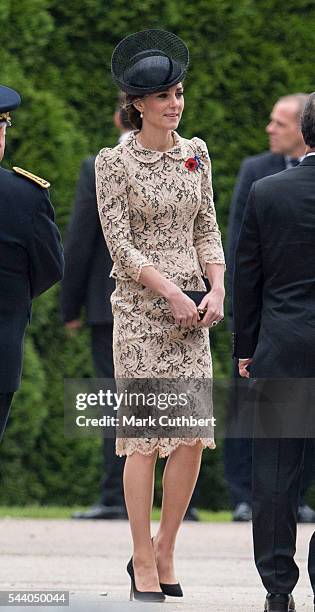 Catherine, Duchess of Cambridge attends a Commemoration of the Centenary of the Battle of the Somme at The Commonwealth War Graves Commission...