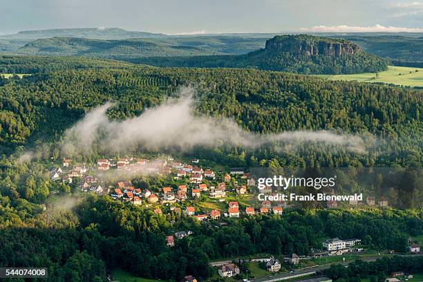 The small township Pladerberg seen from Lilienstein in the last light of the day.