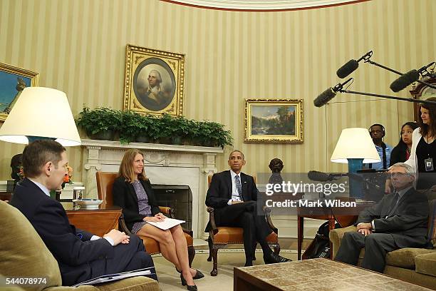 President Barack Obama speaks about the Zika virus during a meeting with health officials in the Oval Office at the White House, July 1, 2016 in...