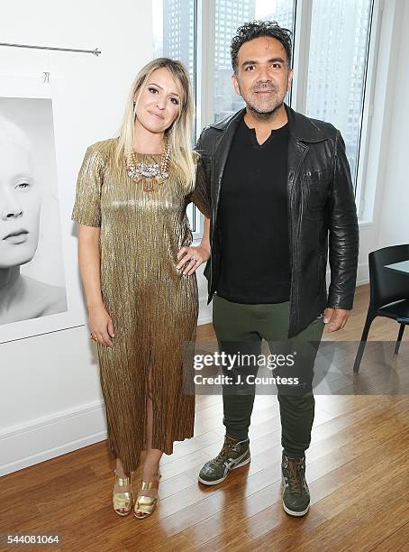 Gallery owners Thais Marin and Leo Maceas attend the "Other Color" By Marc Baptiste Opening at the apART Private Gallery on June 30, 2016 in New York...