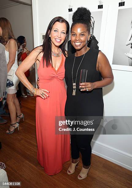 Wendy Diamond and Tiffany Fields pose for a photo at the "Other Color" By Marc Baptiste Opening at the apART Private Gallery on June 30, 2016 in New...