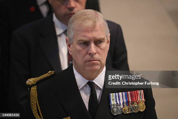 Prince Andrew, Duke of York, attends a commemoration service at Manchester Cathedral marking the 100th anniversary since the start of the Battle of...
