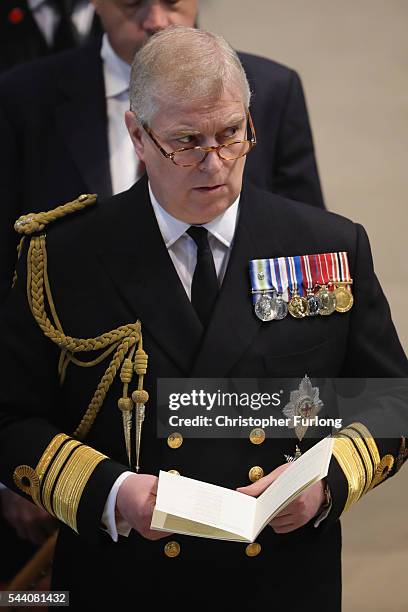 Prince Andrew, Duke of York, attends a commemoration service at Manchester Cathedral marking the 100th anniversary since the start of the Battle of...