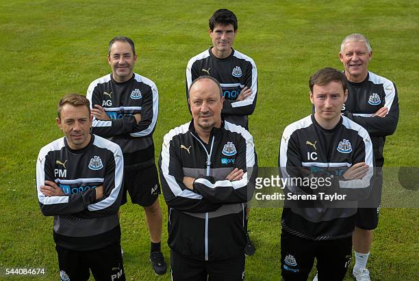 Newcastle United Coaching Staff Seen L-R Assistant manager Francisco De Miguel Moreno, Head of analysis and first team coach Antonio Gomez Perez,...