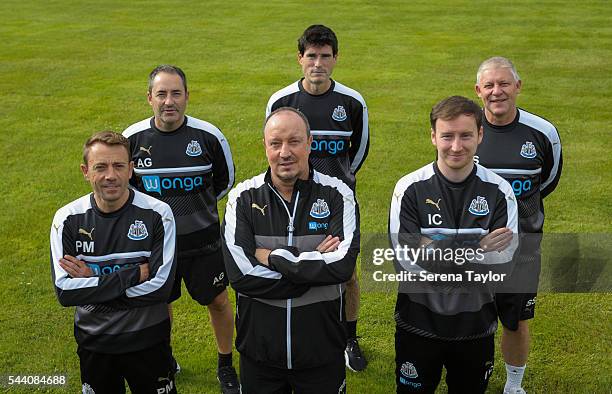 Newcastle United Coaching Staff Seen L-R Assistant manager Francisco De Miguel Moreno, Head of analysis and first team coach Antonio Gomez Perez,...