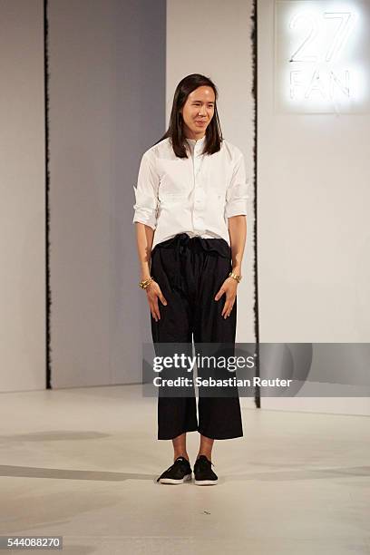 Designer William Fan is seen on runway at the William Fan presentation during the Der Berliner Mode Salon Spring/Summer 2017 at Kronprinzenpalais on...