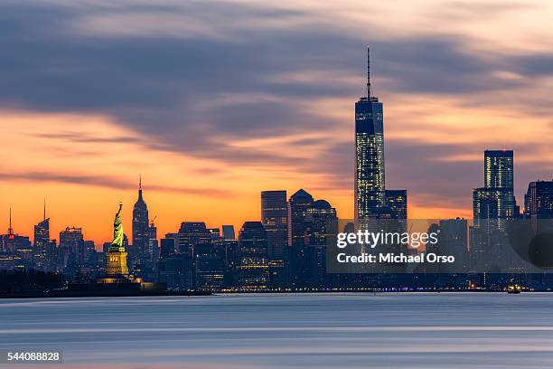 sunrise, downtown nyc and statue of liberty - i love new york stock pictures, royalty-free photos & images