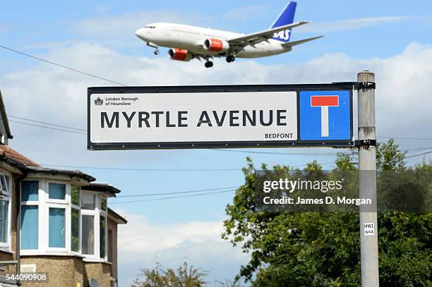 Myrtle Avenue, Hounslow near Heathrow Airport on August 20, 2014 in London, England. The avenue has to be one of the noisiest streets in Britain -...