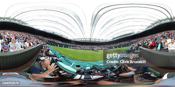 General view of Centre Court during the Ladies Singles second round match between Serena Williams of the United States and Christina McHale of the...